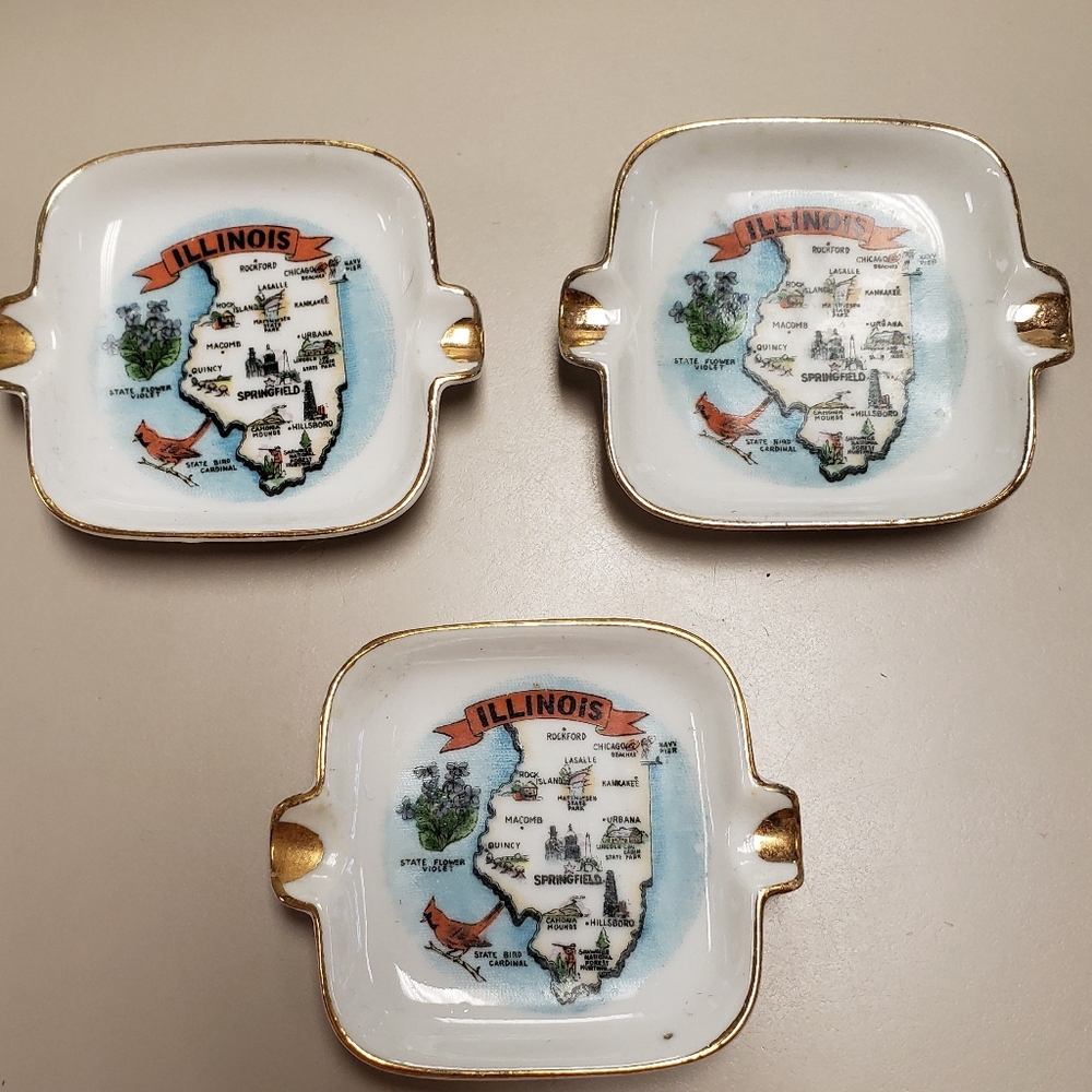 Set Of 3 Vintage Souvenir Ashtrays